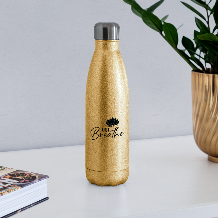Water Bottle - Breathe - gold glitter