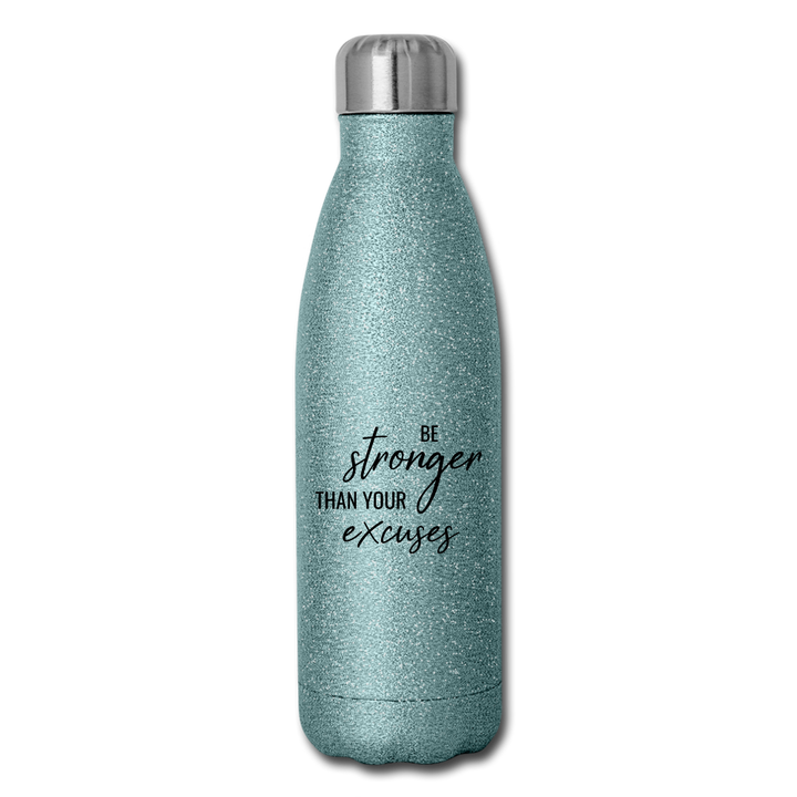 Water Bottle - Stronger - turquoise glitter